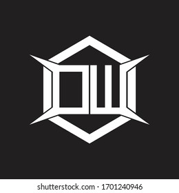 Monograma de logotipo DW con hexágono y plantilla de diseño de forma de cuatro ejes