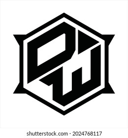 Monograma del logotipo de DW con hexágono y plantilla de diseño de formas nítidas