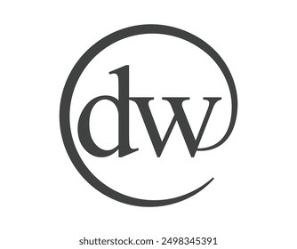 DW logo from two letter with circle shape email sign style. D and W round logotype of business company for brand identity.