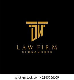 Logotipo inicial del monograma DW para la firma de abogados con diseño de hitos