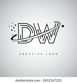 DW Orbit Monogram Logo – Futuristic Minimal Letter mark with Circular Line Art, Tech-Inspired Dots and Space Motion Concept for Modern Branding Identity