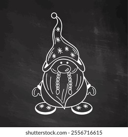 Dwarf with braids and starry hat on chalkboard background