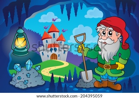 Dwarf in fairy tale cave - eps10 vector illustration.