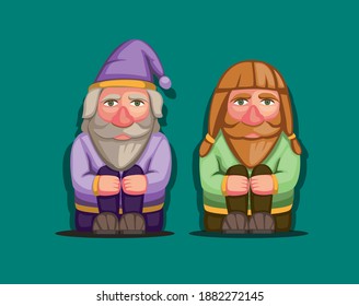 Dwarf fairy tale gnome domovoy vodyanoy. russian mythology character set concept in cartoon illustration