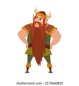 Dwarf general. Fantasy cartoon character illustration. Fairytale humans and creatures. Elf, orc magician, druid cartoon personages. Fantasy games figures