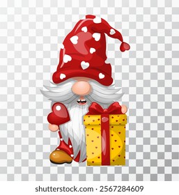 Dwarf with a gift and a heart. hand drawn vector illustration
