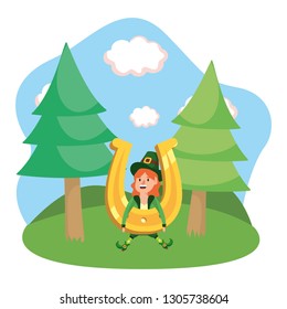dwarf girl holding horseshoe outdoors