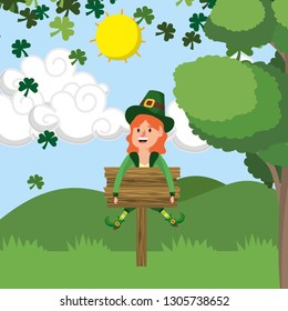 dwarf girl road sign clover rain