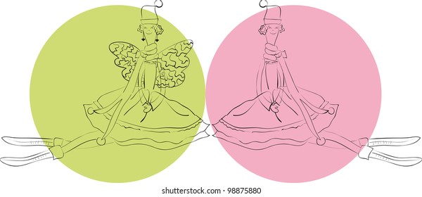 dwarf girl sitting in a dress, hat, scarf, boots and garden gnome sits a girl in a dress, hat, scarf and boots