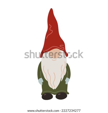 Dwarf, gnome or Christmas Elf. Hand drawn winter illustration