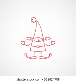 Dwarf Gnome Christmas New Year Red Line Icon On White Background
