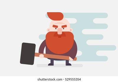 Zwerg mit einem Hammer. Flat-Zeichen