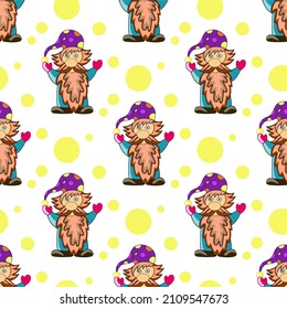 Dwarf in a hat seamless pattern. Circus show vector illustration