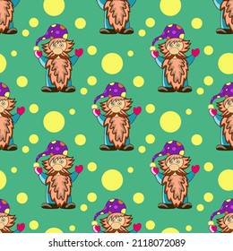 Dwarf in a hat seamless pattern. Circus show vector illustration