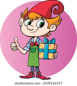 The dwarf is holding a wrapped gift in his hand