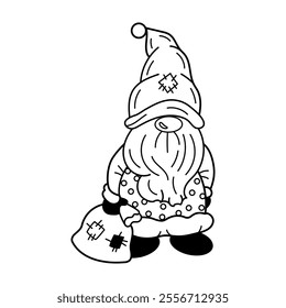 Dwarf illustration holding a patched sack with winter accents