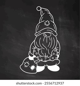 Dwarf illustration with sack and winter-themed design on chalkboard background