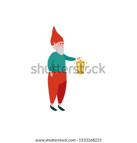 dwarf with kerosene lantern fairytale isolated icon vector illustration design