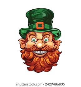 Dwarf leprechaun with red beard wearing green tophat