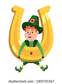 dwarf man holding horseshoe