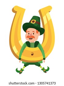 dwarf man holding horseshoe