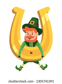 dwarf man holding horseshoe