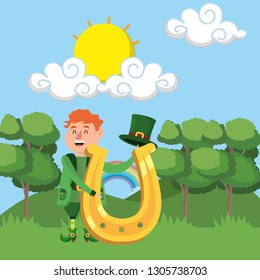 dwarf man holding horseshoe outdoors