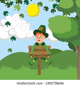 dwarf man road sign clover rain