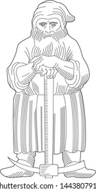 Dwarf with pick. Heraldry. Hand drawn Isolated on white vector illustration.