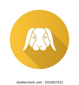 Dwarf rabbit flat design long shadow glyph icon. Bunny. Hare. Vector silhouette illustration