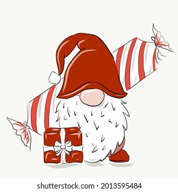 a dwarf in a Santa claus costume with gifts