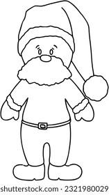 Dwarf Santa Claus in a hat cap with a beard new year doodle linear cartoon coloring