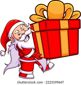 The Dwarf Santa Claus Is Holding The Big Box For The Christmas Night Of Illustration