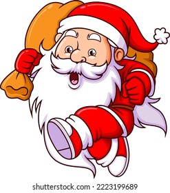 The Dwarf Santa Claus Is Running With The Big Sack Of Christmas Gift Of Illustration