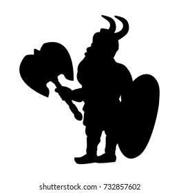 Dwarf Silhouette Warrior Hero Fantasy. Vector Illustration.