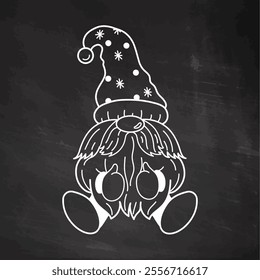 Dwarf sitting with starry hat on chalkboard background