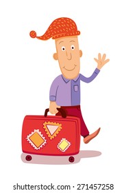 Dwarf with suitcase on vacation
