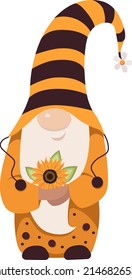 Dwarf with sunflower, vector illustration for design of cards, invitations, textile prints