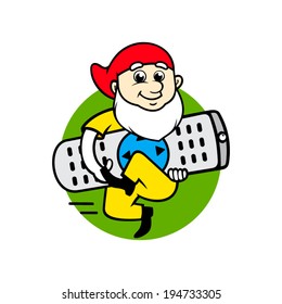 Dwarf with a television remote control sign Branding Identity Corporate vector logo design template Isolated on a white background
