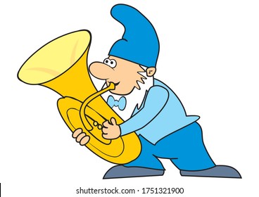 dwarf and trumpet, funny vector illustration