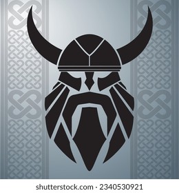 Dwarf warrior head with helmet logo. Stencil style. Vector illustration