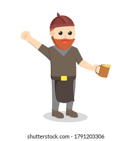 Dwarf Warrior Holding Beer design character on white background