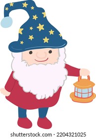 Dwarf Wizard Holds Lantern illustration in cartoon style