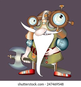 Dwarf.Dwarf with pole axe. Steam punk style.