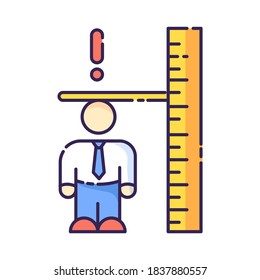 Dwarfism RGB Color Icon. Chronic Genetic Condition. Person With Short Height. Measurement Of Businessman. Inclusive Workplace For Handicapped Person. Worker With Disorder. Isolated Vector Illustration