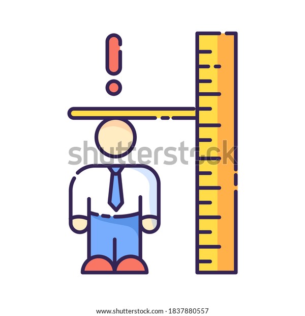 Dwarfism RGB color icon. Chronic genetic\
condition. Person with short height. Measurement of businessman.\
Inclusive workplace for handicapped person. Worker with disorder.\
Isolated vector\
illustration
