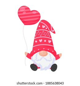 Dwarfs or gnomes hold pink heart balloons. For valentine's day greeting card