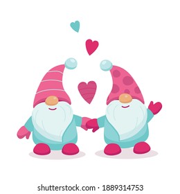 
Dwarfs in pink are holding hands. Vector illustration.