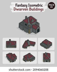 Dwarven Buildings Fantasy game assets - Isometric Vector Illustration