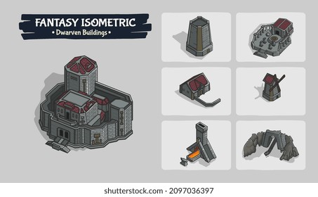 Dwarven Fortress Fantasy game assets - Isometric Vector Illustration